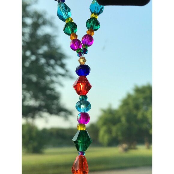 Beaded Suncatcher Car Charm Rearview Mirror Ornament Pink Crystal Prism Jewel - Picture 6 of 9
